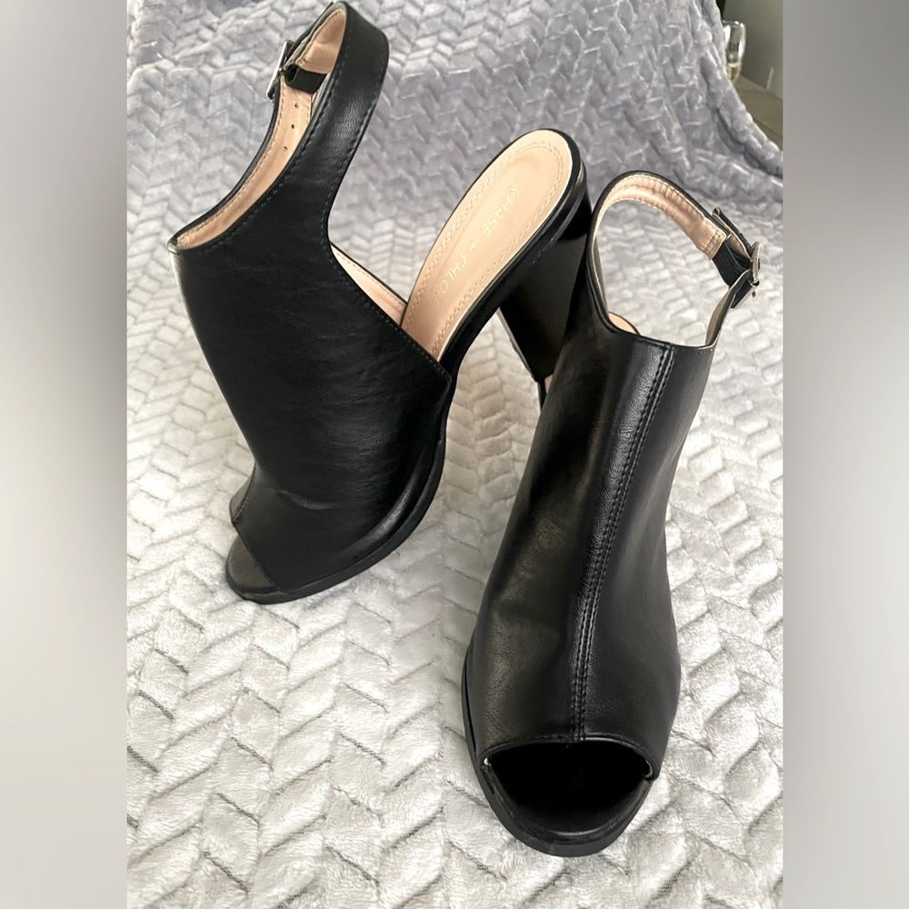 Chase + Chloe Black Peep-Toe Slingback Heels